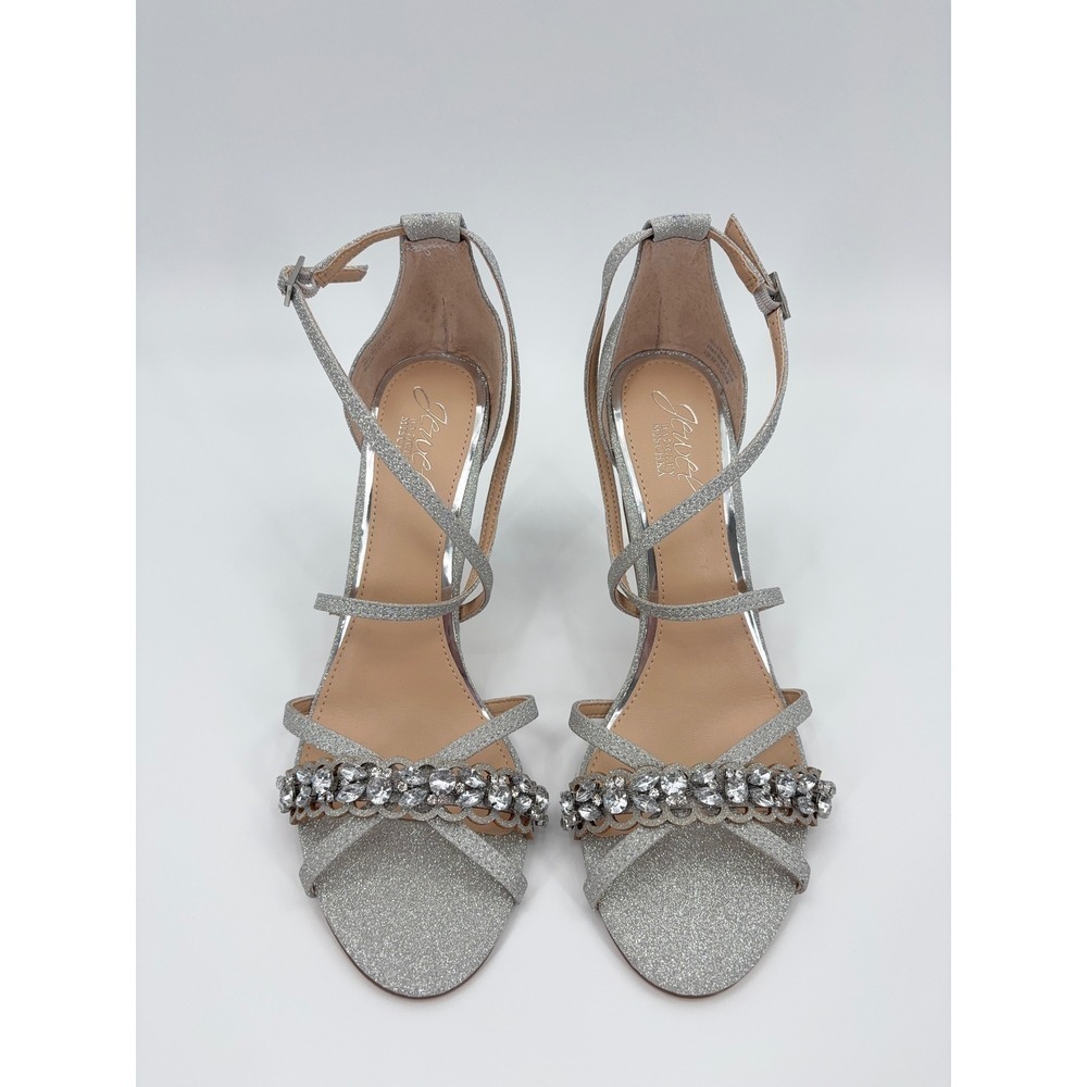 B40 Badgley Mischka Gisele Sandals 7.5 Silver Glitter Embellished Strappy - Picture 4 of 14